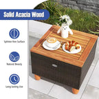 Ensemble de canapé de terrasse en rotin tressé Costway 3 pièces, mobilier d’extérieur en acacia pour conversations