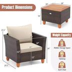 Ensemble de canapé de terrasse en rotin tressé Costway 3 pièces, mobilier d’extérieur en acacia pour conversations