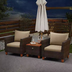 Ensemble de canapé de terrasse en rotin tressé Costway 3 pièces, mobilier d’extérieur en acacia pour conversations