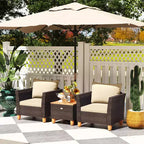 Ensemble de canapé de terrasse en rotin tressé Costway 3 pièces, mobilier d’extérieur en acacia pour conversations