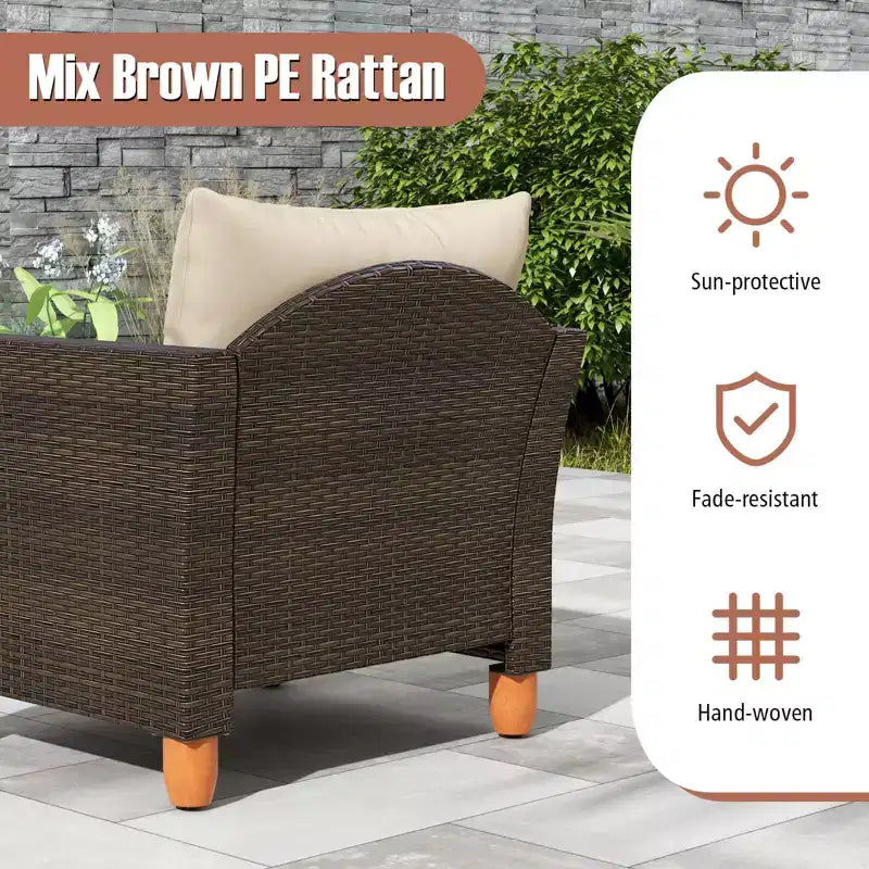 Ensemble de canapé de terrasse en rotin tressé Costway 3 pièces, mobilier d’extérieur en acacia pour conversations