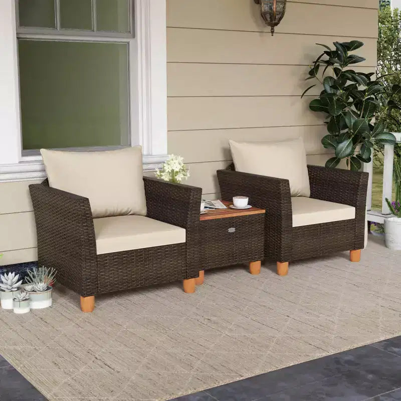 Costway 3PCS Patio Wicker Rattan Sofa Set Furniture Outdoor Acacia Wood Conversation