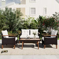 4PCS Patio PE Rattan Conversation Seating Set with Wood Tabletop and Legs-ModernLuxe
