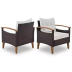 4 részes teraszon használható PE-rattan társalgógarnitúra fa asztallappal és lábakkal – ModernLuxe