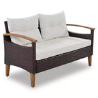 4 részes teraszon használható PE-rattan társalgógarnitúra fa asztallappal és lábakkal – ModernLuxe