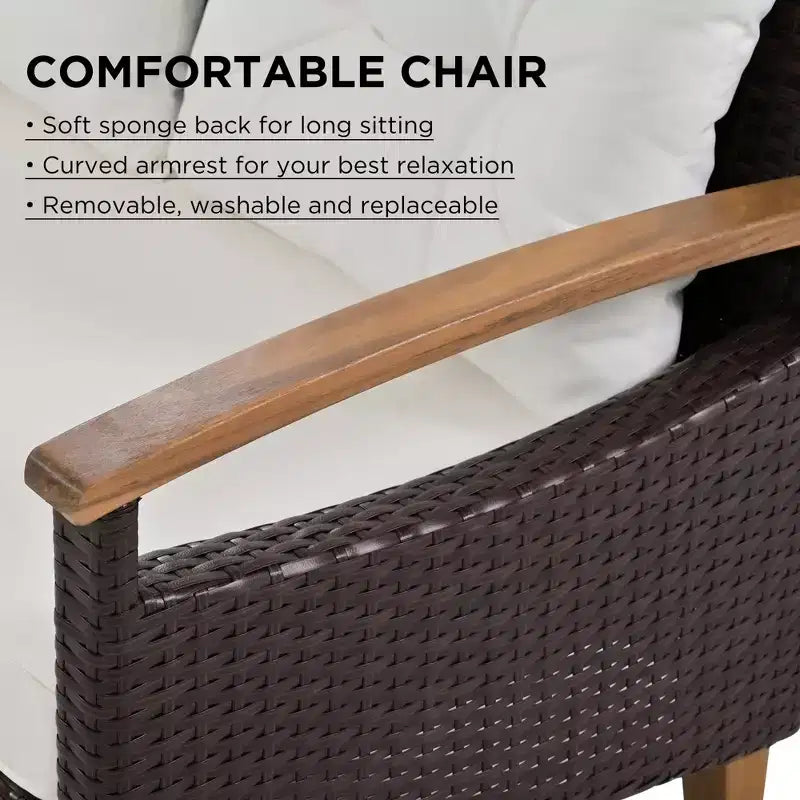 4 részes teraszon használható PE-rattan társalgógarnitúra fa asztallappal és lábakkal – ModernLuxe