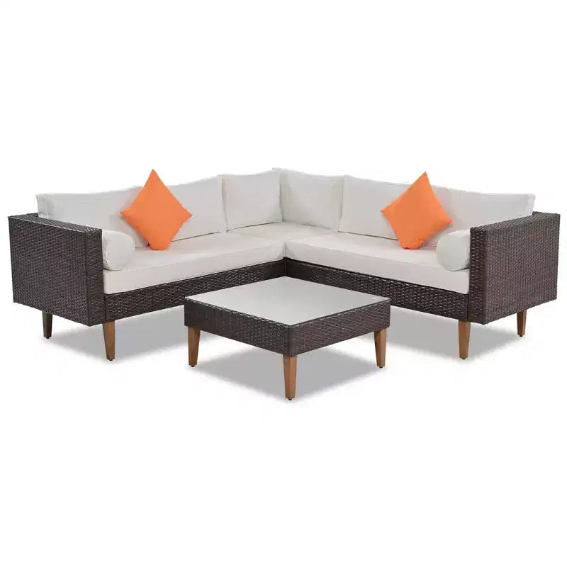 Set di divani da esterno in vimini, 4 pezzi, set di divani da patio a L con cuscini colorati - ModernLuxe