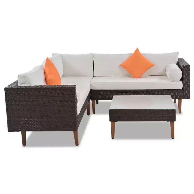 Set di divani da esterno in vimini, 4 pezzi, set di divani da patio a L con cuscini colorati - ModernLuxe