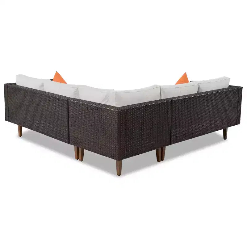 Set di divani da esterno in vimini, 4 pezzi, set di divani da patio a L con cuscini colorati - ModernLuxe