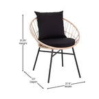Ensemble de jardin bohème Emma and Oliver 3 pièces – fauteuils papasan en corde imitation rotin avec coussins et table d’appoint à plateau en verre