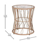 Ensemble de jardin bohème Emma and Oliver 3 pièces – fauteuils papasan en corde imitation rotin avec coussins et table d’appoint à plateau en verre
