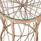 Ensemble de jardin bohème Emma and Oliver 3 pièces – fauteuils papasan en corde imitation rotin avec coussins et table d’appoint à plateau en verre