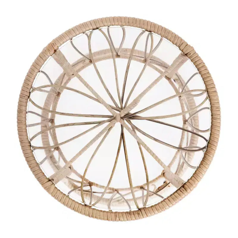 Ensemble de jardin bohème Emma and Oliver 3 pièces – fauteuils papasan en corde imitation rotin avec coussins et table d’appoint à plateau en verre