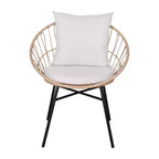 Ensemble de jardin bohème Emma and Oliver 3 pièces – fauteuils papasan en corde imitation rotin avec coussins et table d’appoint à plateau en verre