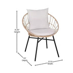 Ensemble de jardin bohème Emma and Oliver 3 pièces – fauteuils papasan en corde imitation rotin avec coussins et table d’appoint à plateau en verre