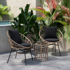 Ensemble de jardin bohème Emma and Oliver 3 pièces – fauteuils papasan en corde imitation rotin avec coussins et table d’appoint à plateau en verre