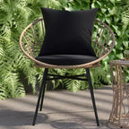 Ensemble de jardin bohème Emma and Oliver 3 pièces – fauteuils papasan en corde imitation rotin avec coussins et table d’appoint à plateau en verre