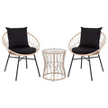 Emma and Oliver 3 Piece Boho Patio Set - Faux Rattan Rope Papasan Style Chairs with Cushions and Glass Topped Side Table