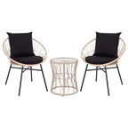 Emma and Oliver 3 Piece Boho Patio Set - Faux Rattan Rope Papasan Style Chairs with Cushions and Glass Topped Side Table