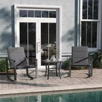 Ensemble de jardin Emma and Oliver 3 pièces avec fauteuils à bascule d’extérieur en matériau Flex Comfort et table à plateau en verre à structure métallique