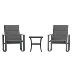 Ensemble de jardin Emma and Oliver 3 pièces avec fauteuils à bascule d’extérieur en matériau Flex Comfort et table à plateau en verre à structure métallique