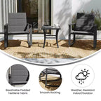 Ensemble de jardin Emma and Oliver 3 pièces avec fauteuils à bascule d’extérieur en matériau Flex Comfort et table à plateau en verre à structure métallique