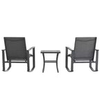 Ensemble de jardin Emma and Oliver 3 pièces avec fauteuils à bascule d’extérieur en matériau Flex Comfort et table à plateau en verre à structure métallique