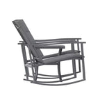 Ensemble de jardin Emma and Oliver 3 pièces avec fauteuils à bascule d’extérieur en matériau Flex Comfort et table à plateau en verre à structure métallique