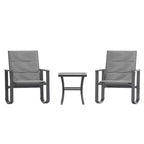 Ensemble de jardin Emma and Oliver 3 pièces avec fauteuils à bascule d’extérieur en matériau Flex Comfort et table à plateau en verre à structure métallique