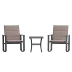 Ensemble de jardin Emma and Oliver 3 pièces avec fauteuils à bascule d’extérieur en matériau Flex Comfort et table à plateau en verre à structure métallique