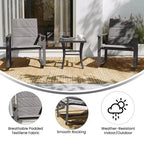 Ensemble de jardin Emma and Oliver 3 pièces avec fauteuils à bascule d’extérieur en matériau Flex Comfort et table à plateau en verre à structure métallique