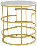 Studio 55D Brassica Modern Metal Round Geometric Tea Table 23 3/4 Wide Gold Cream Gray Faux Marble Tabletop for Living Room Bedroom House