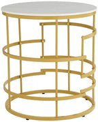 Studio 55D Brassica Modern Metal Round Geometric Tea Table 23 3/4 Wide Gold Cream Gray Faux Marble Tabletop for Living Room Bedroom House