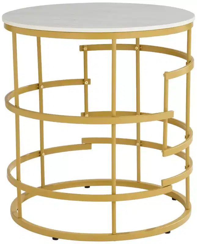 Studio 55D Brassica Modern Metal Round Geometric Tea Table 23 3/4 Wide Gold Cream Gray Faux Marble Tabletop for Living Room Bedroom House