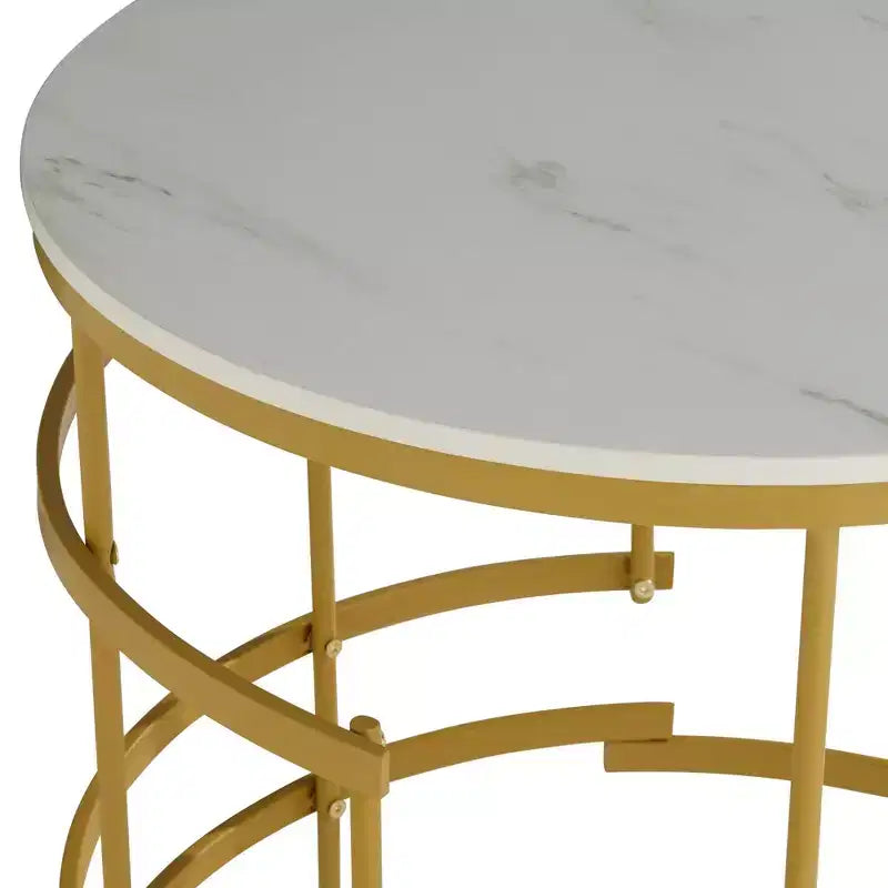 Studio 55D Brassica Modern Metal Round Geometric Tea Table 23 3/4 Wide Gold Cream Gray Faux Marble Tabletop for Living Room Bedroom House