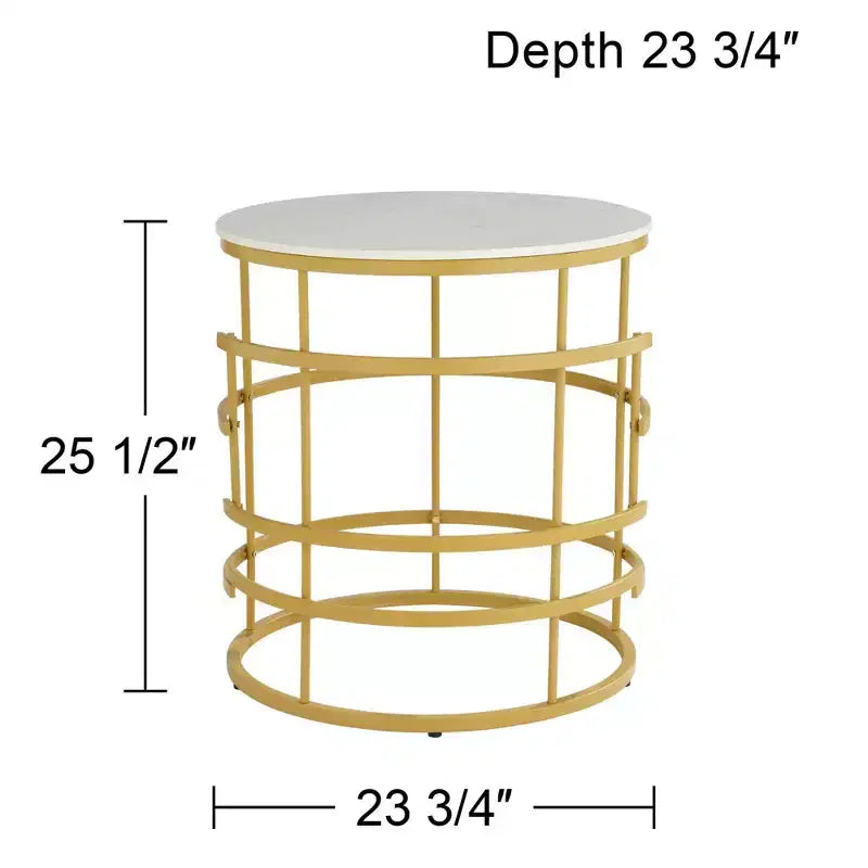 Studio 55D Brassica Modern Metal Round Geometric Tea Table 23 3/4 Wide Gold Cream Gray Faux Marble Tabletop for Living Room Bedroom House