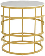 Studio 55D Brassica Modern Metal Round Geometric Tea Table 23 3/4 Wide Gold Cream Gray Faux Marble Tabletop for Living Room Bedroom House