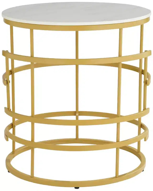 Studio 55D Brassica Modern Metal Round Geometric Tea Table 23 3/4 Wide Gold Cream Gray Faux Marble Tabletop for Living Room Bedroom House