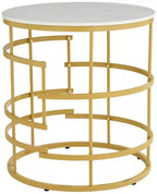 Studio 55D Brassica Modern Metal Round Geometric Tea Table 23 3/4 Wide Gold Cream Gray Faux Marble Tabletop for Living Room Bedroom House