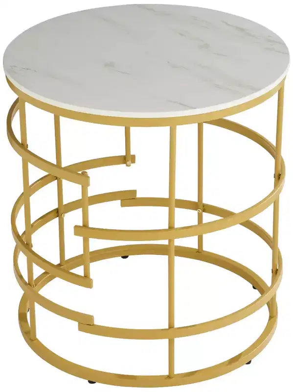 Studio 55D Brassica Modern Metal Round Geometric Tea Table 23 3/4 Wide Gold Cream Gray Faux Marble Tabletop for Living Room Bedroom House