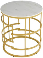 Studio 55D Brassica Modern Metal Round Geometric Tea Table 23 3/4 Wide Gold Cream Gray Faux Marble Tabletop for Living Room Bedroom House
