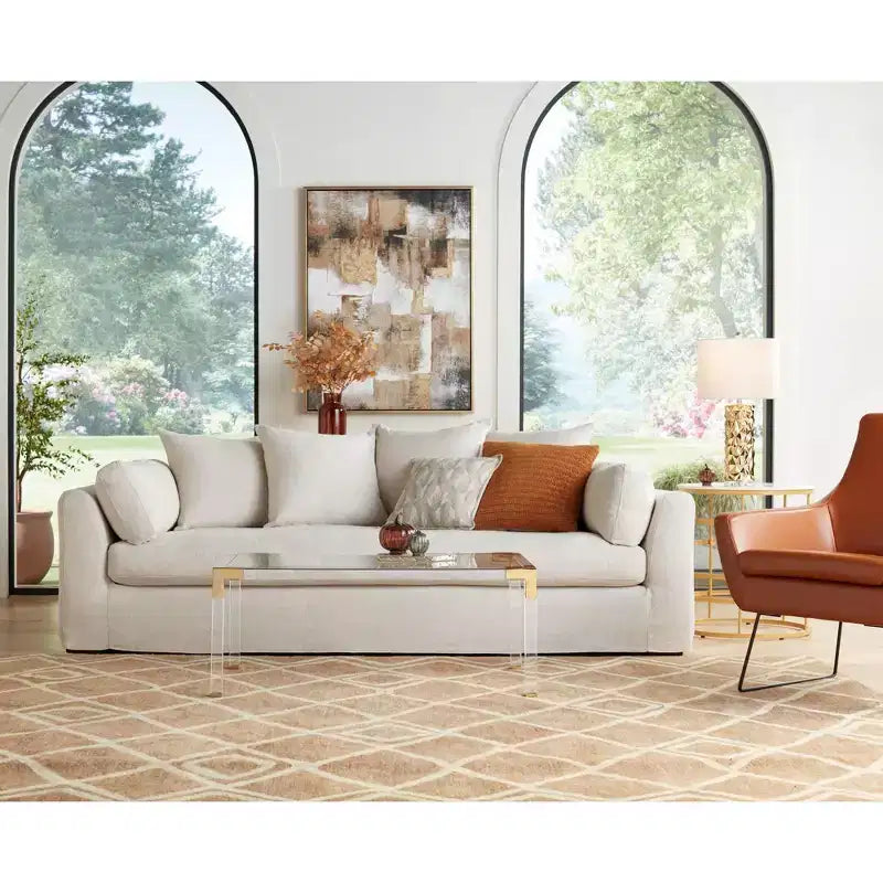 Studio 55D Brassica Modern Metal Round Geometric Tea Table 23 3/4 Wide Gold Cream Gray Faux Marble Tabletop for Living Room Bedroom House