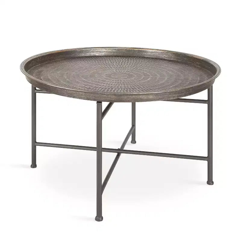Kate and Laurel Mahdavi Round Metal Coffee Table, 25.5x25.5x15.5, Dark Silver