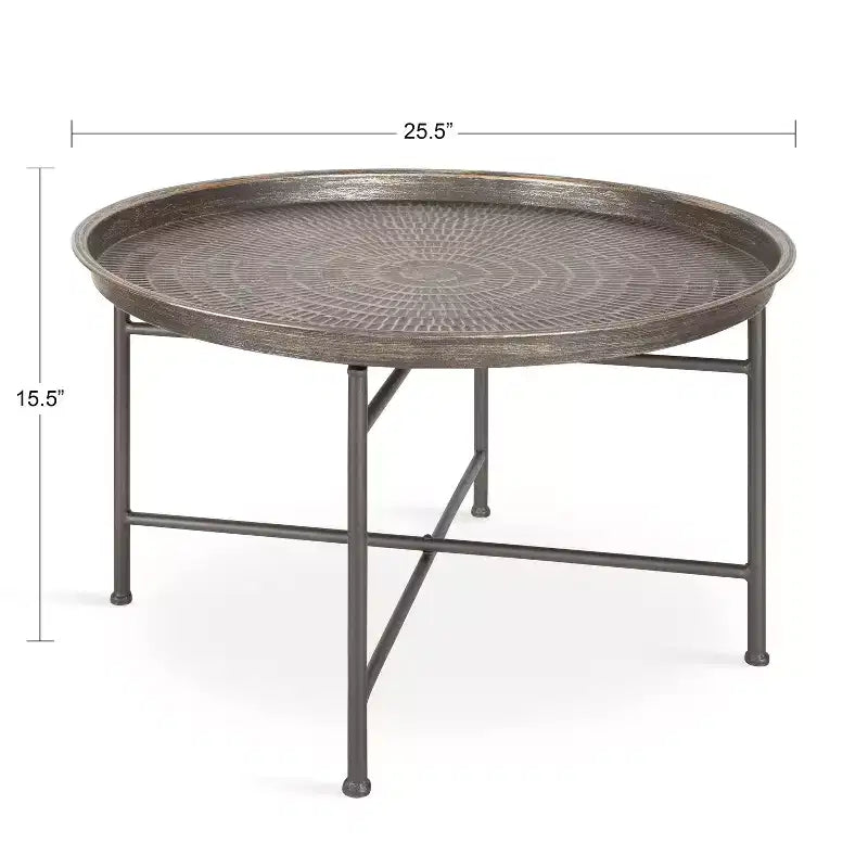 Kate and Laurel Mahdavi Round Metal Coffee Table, 25.5x25.5x15.5, Dark Silver