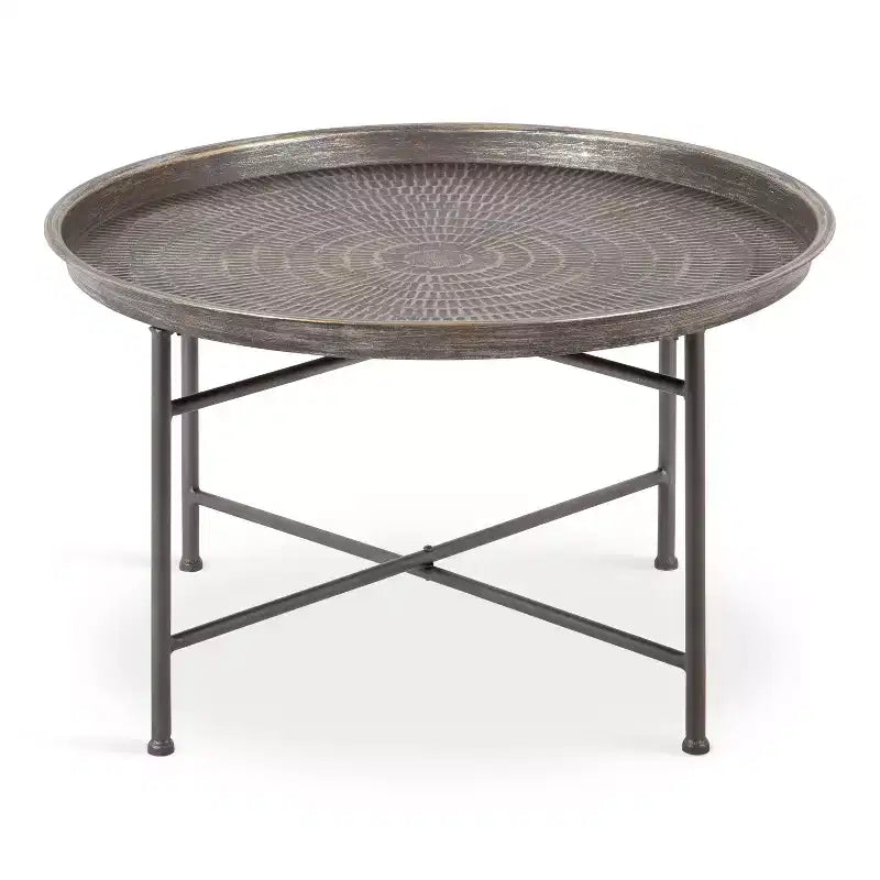 Kate and Laurel Mahdavi Round Metal Coffee Table, 25.5x25.5x15.5, Dark Silver