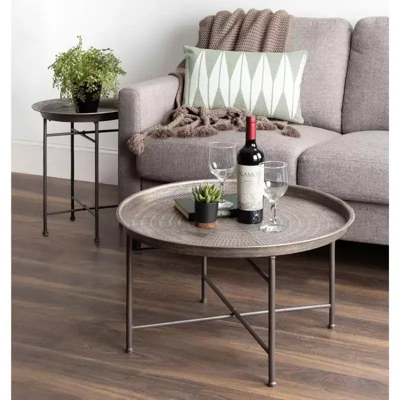 Kate and Laurel Mahdavi Round Metal Coffee Table, 25.5x25.5x15.5, Dark Silver