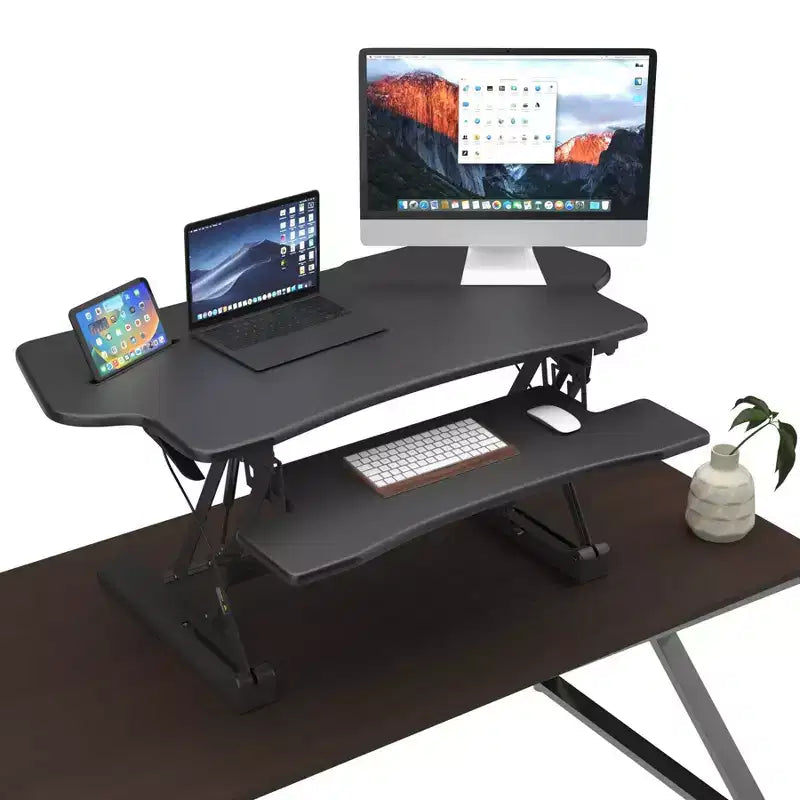 Mount-It! Height Adjustable Standing Desk Converter | 48 Wide Tabletop Sit Stand Desk Riser with Gas Spring | Stand Up Workstation Fits Dual Monitors