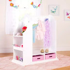 Coiffeuse de déguisement pour enfants Guidecraft, blanche : organiseur de vêtements, armoire et portant de déguisement avec miroirs et bacs de rangement