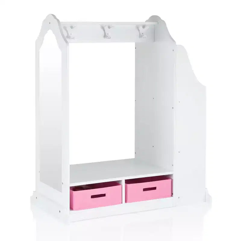 Coiffeuse de déguisement pour enfants Guidecraft, blanche : organiseur de vêtements, armoire et portant de déguisement avec miroirs et bacs de rangement