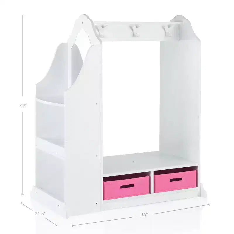 Coiffeuse de déguisement pour enfants Guidecraft, blanche : organiseur de vêtements, armoire et portant de déguisement avec miroirs et bacs de rangement